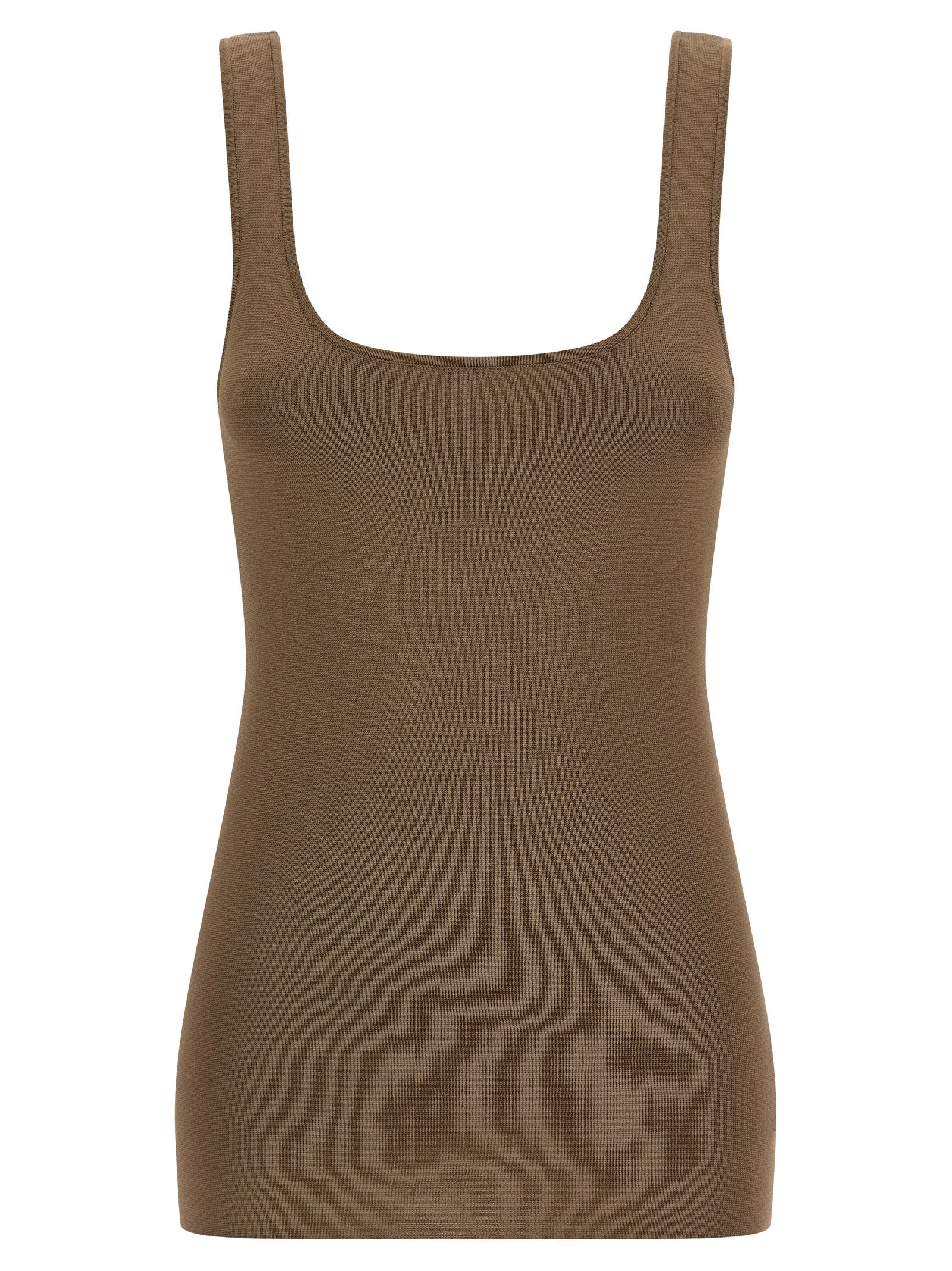 Brown Viscose Sleeveles T-Shirt