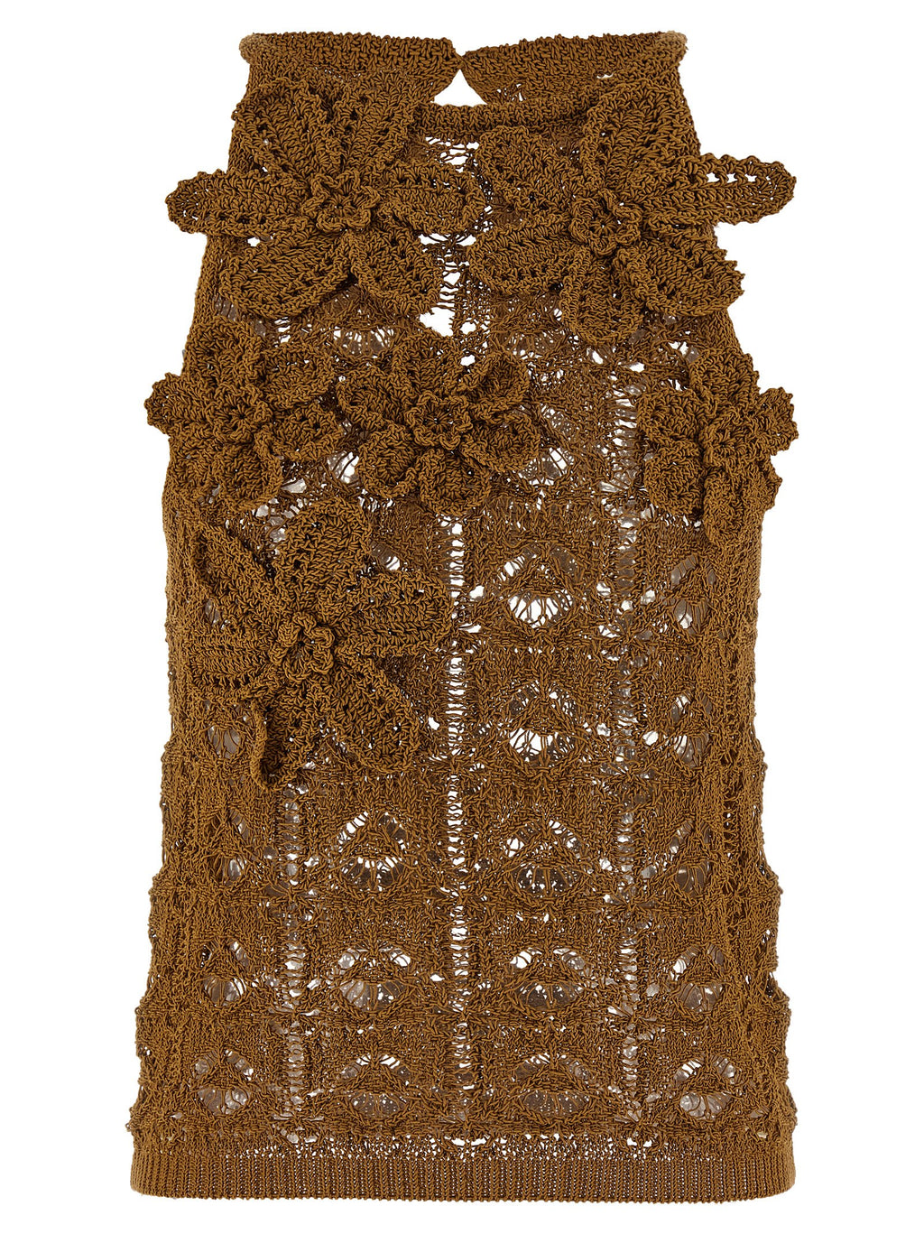 Brown Cotton Sleeveles T-Shirt
