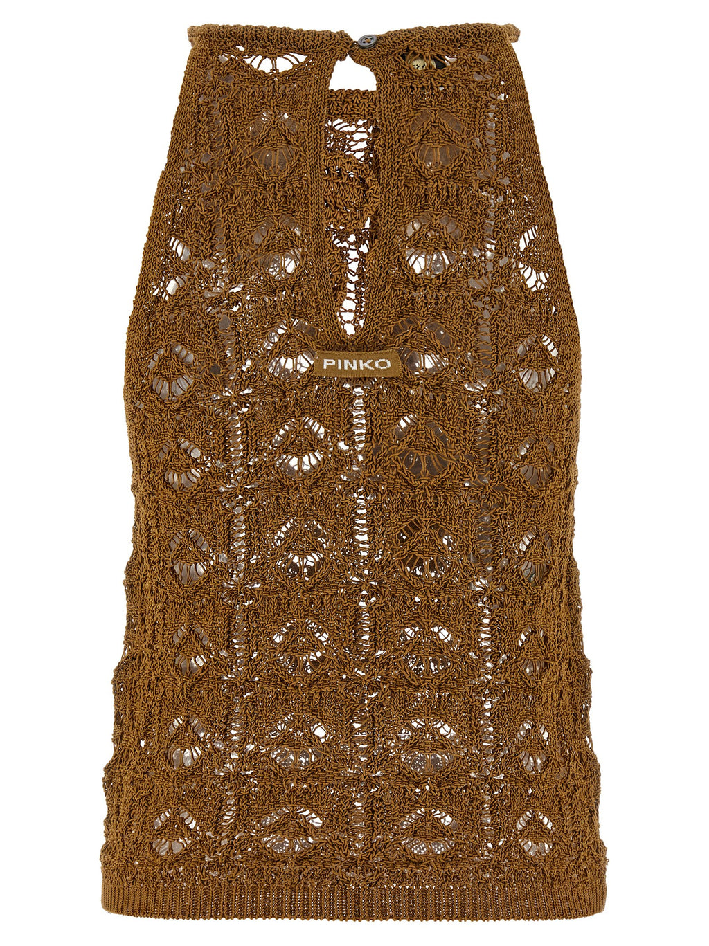 Brown Cotton Sleeveles T-Shirt