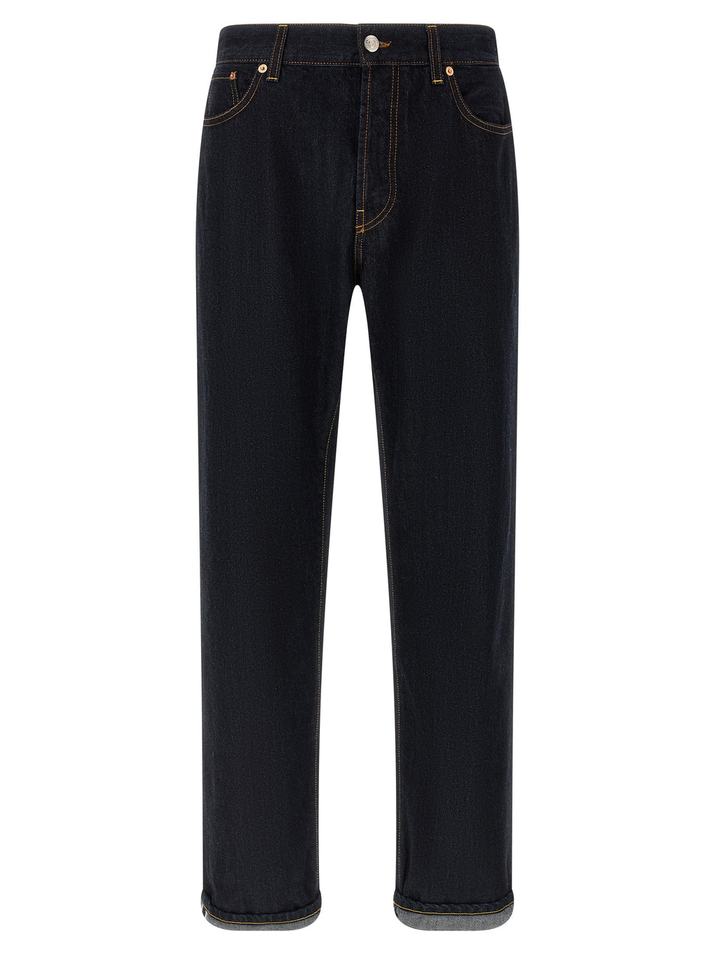 Blue Cotton Straight-Leg Jeans