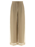 Beige Silk Casual Pants
