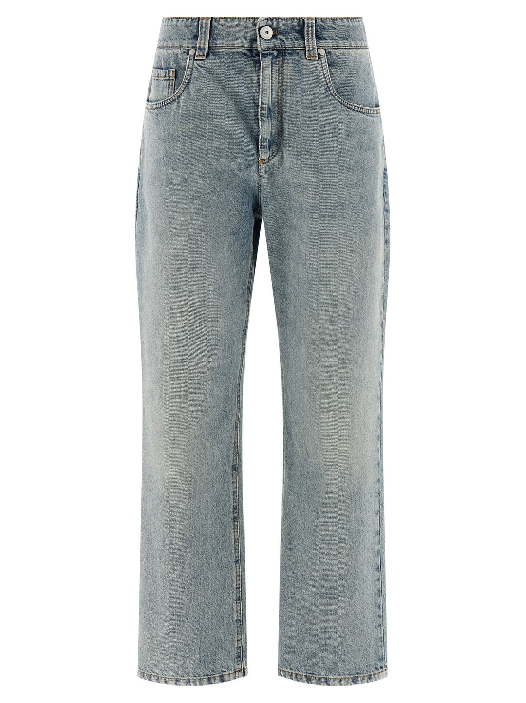 Blue Cotton Straight-Leg Jeans