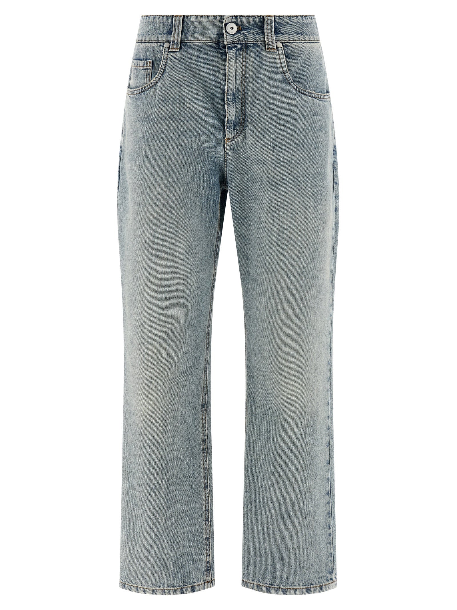 Blue Cotton Straight-Leg Jeans