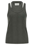Gray Cotton Sleeveles T-Shirt