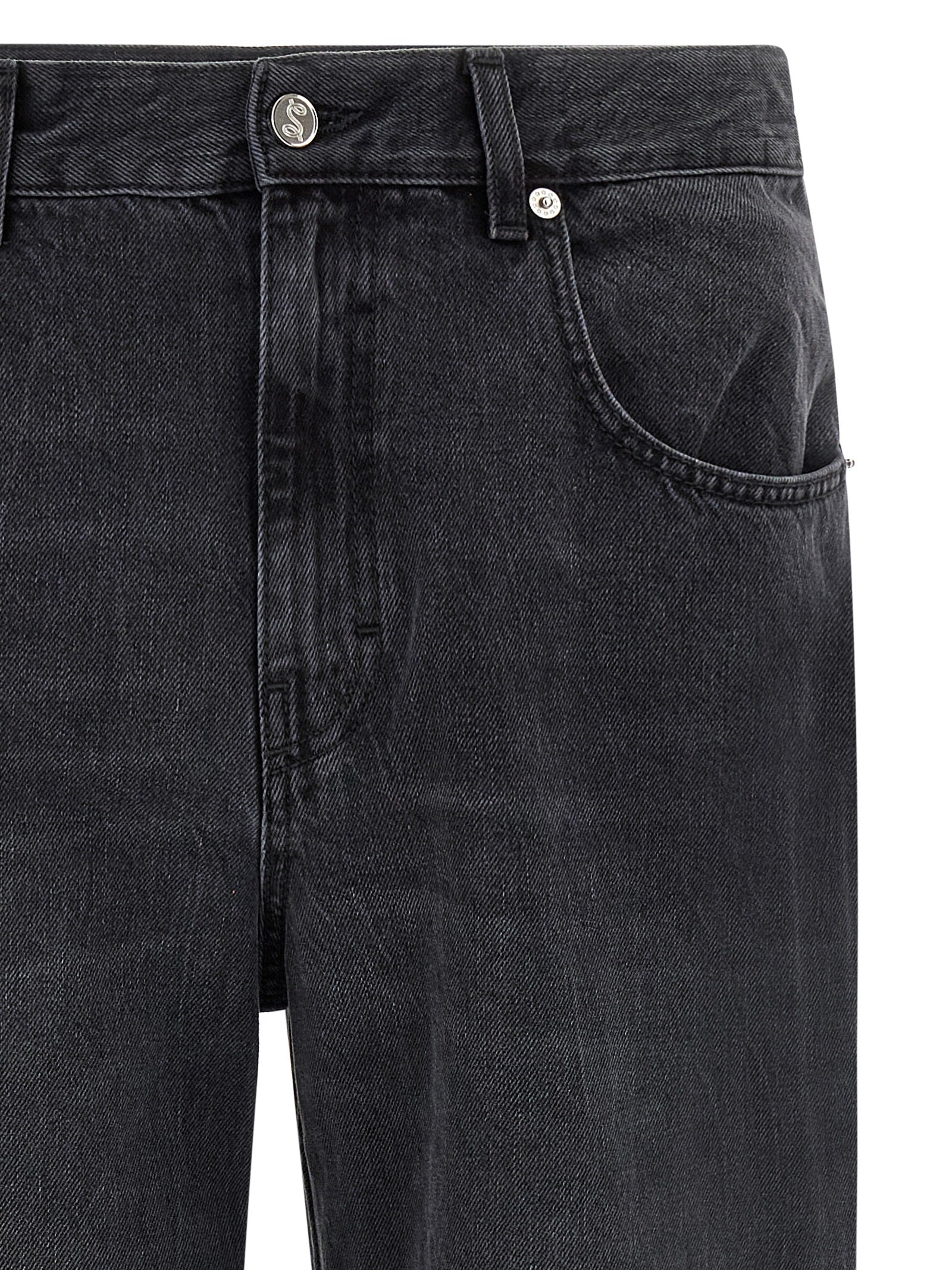 Black Cotton Straight-Leg Jeans