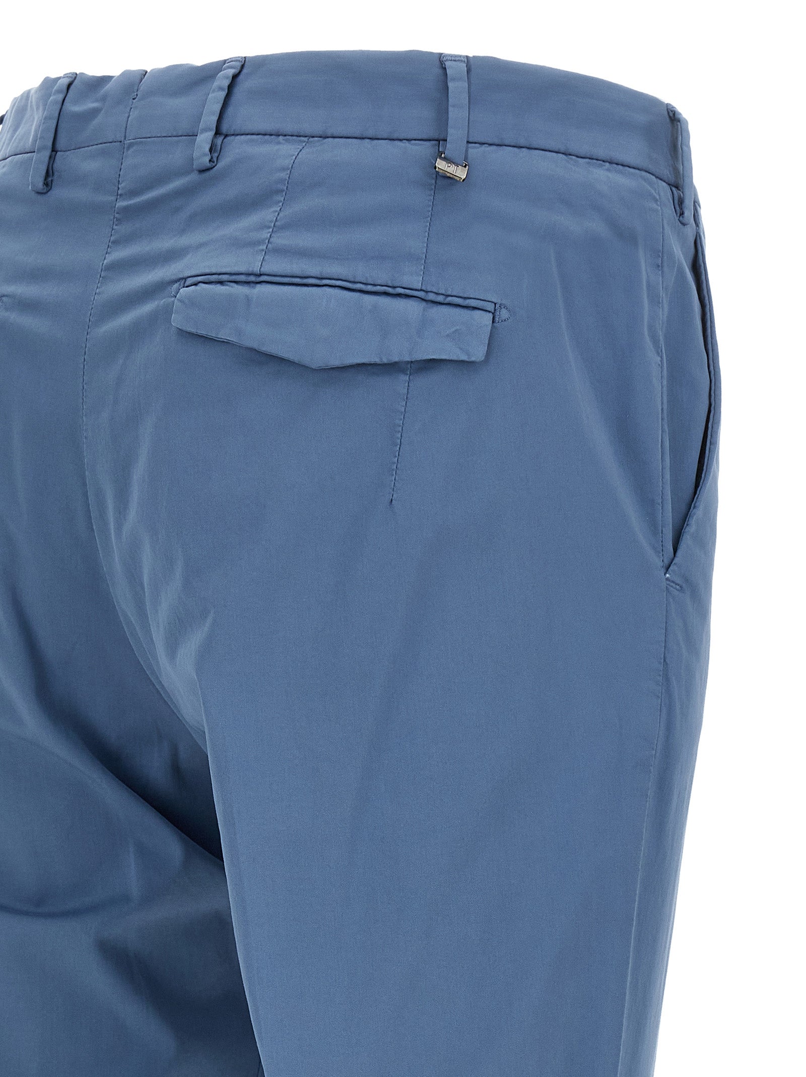 Blue Cotton Casual Pants