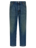 Blue Cotton Straight-Leg Jeans