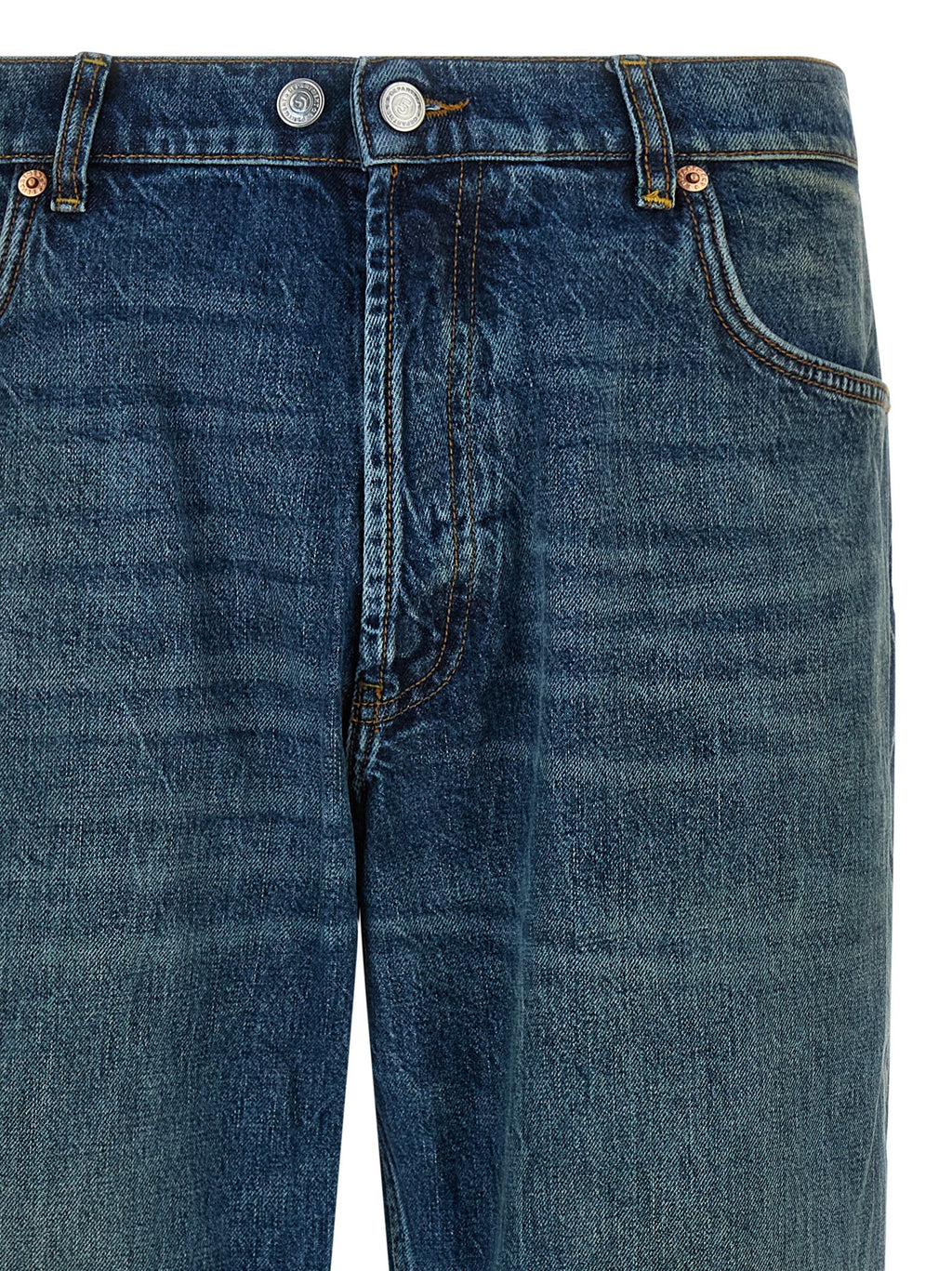 Blue Cotton Straight-Leg Jeans