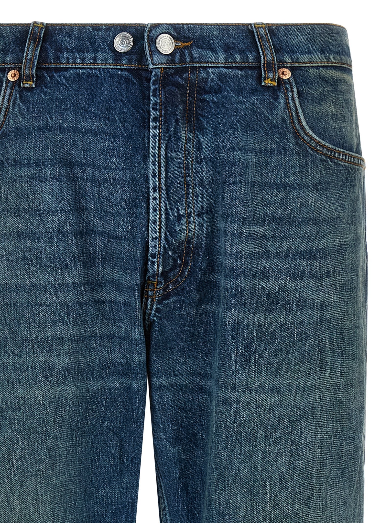 Blue Cotton Straight-Leg Jeans