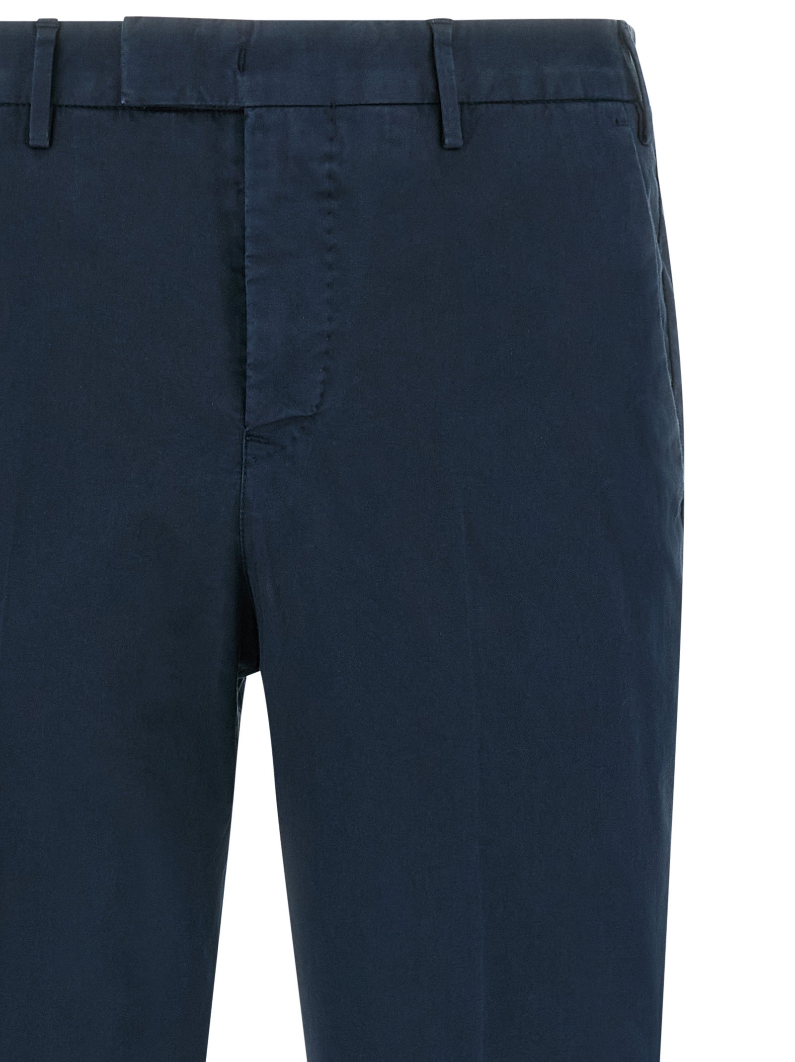 Blue Cotton Casual Pants
