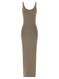 Beige Cotton Midi Dress