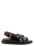 Black Lamb Leather Flat Sandals