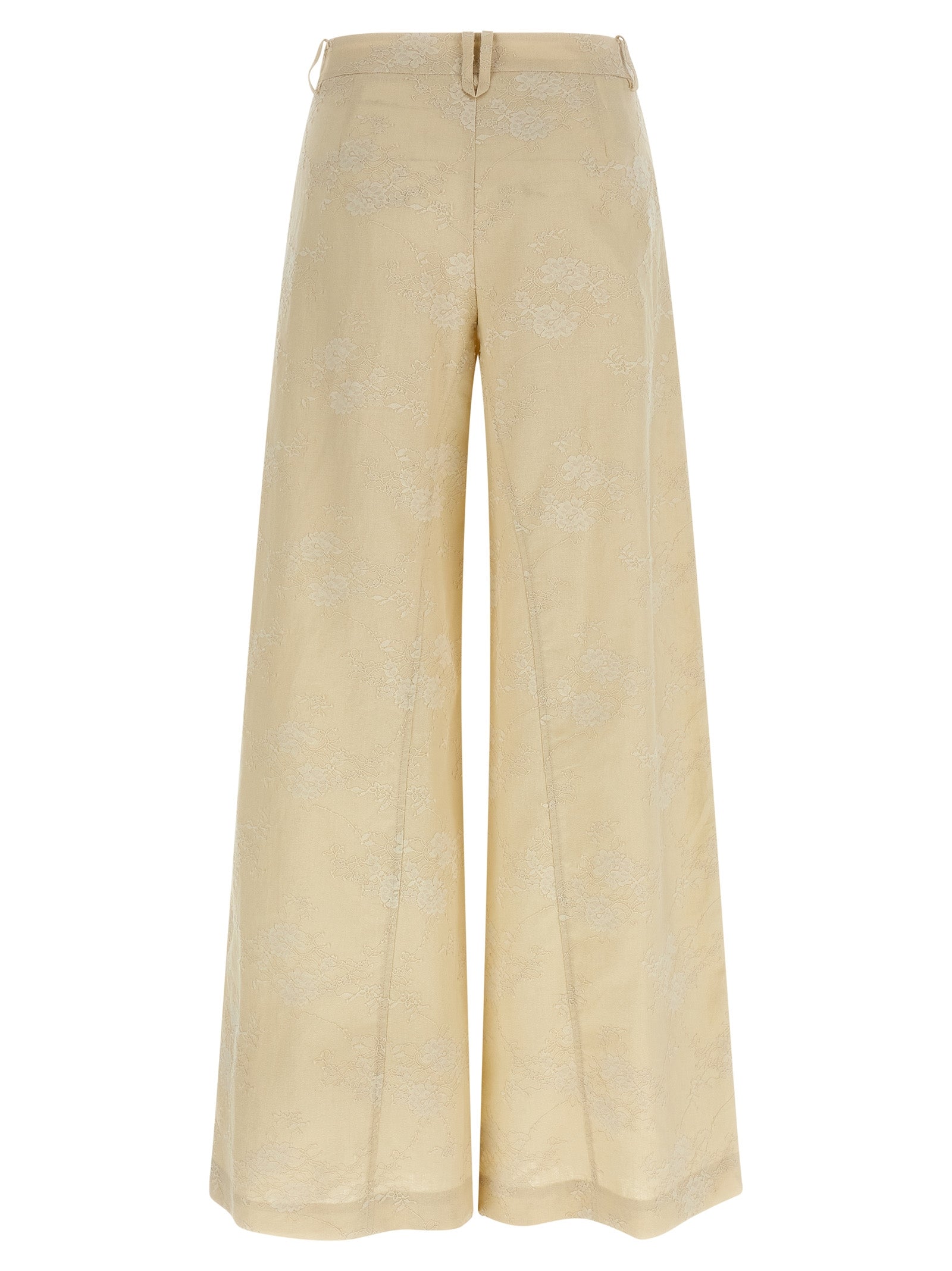 Beige Linen Flared Pants