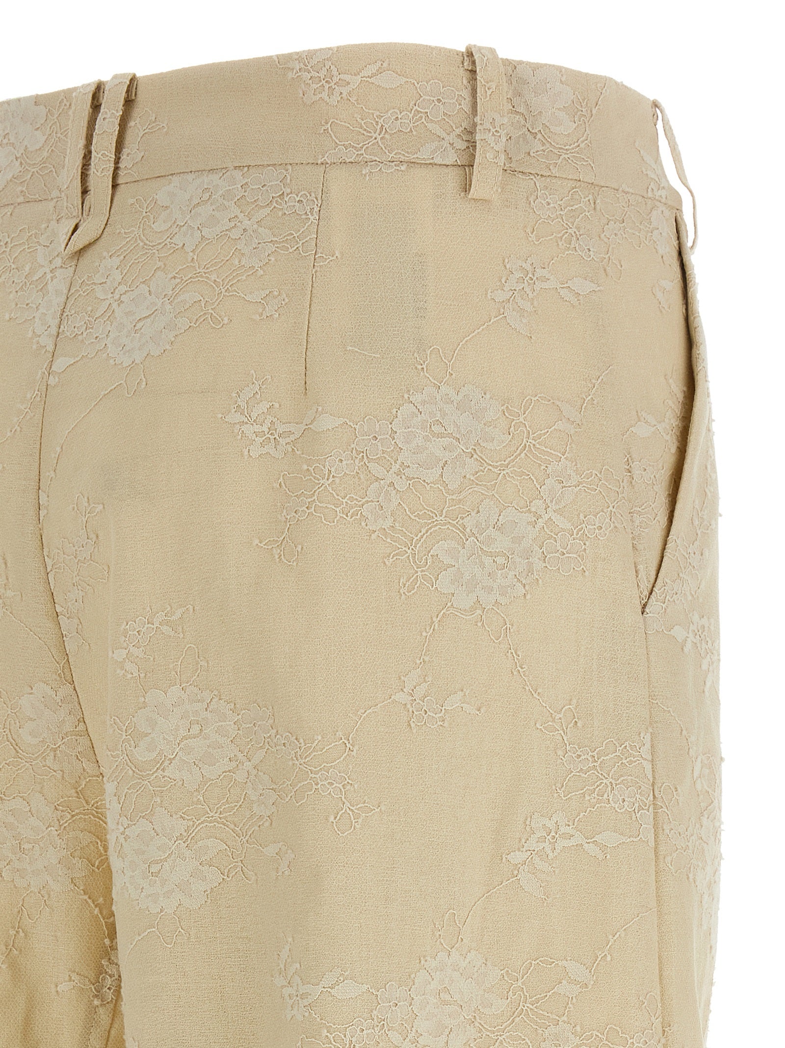Beige Linen Flared Pants