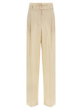 Beige Linen Casual Pants