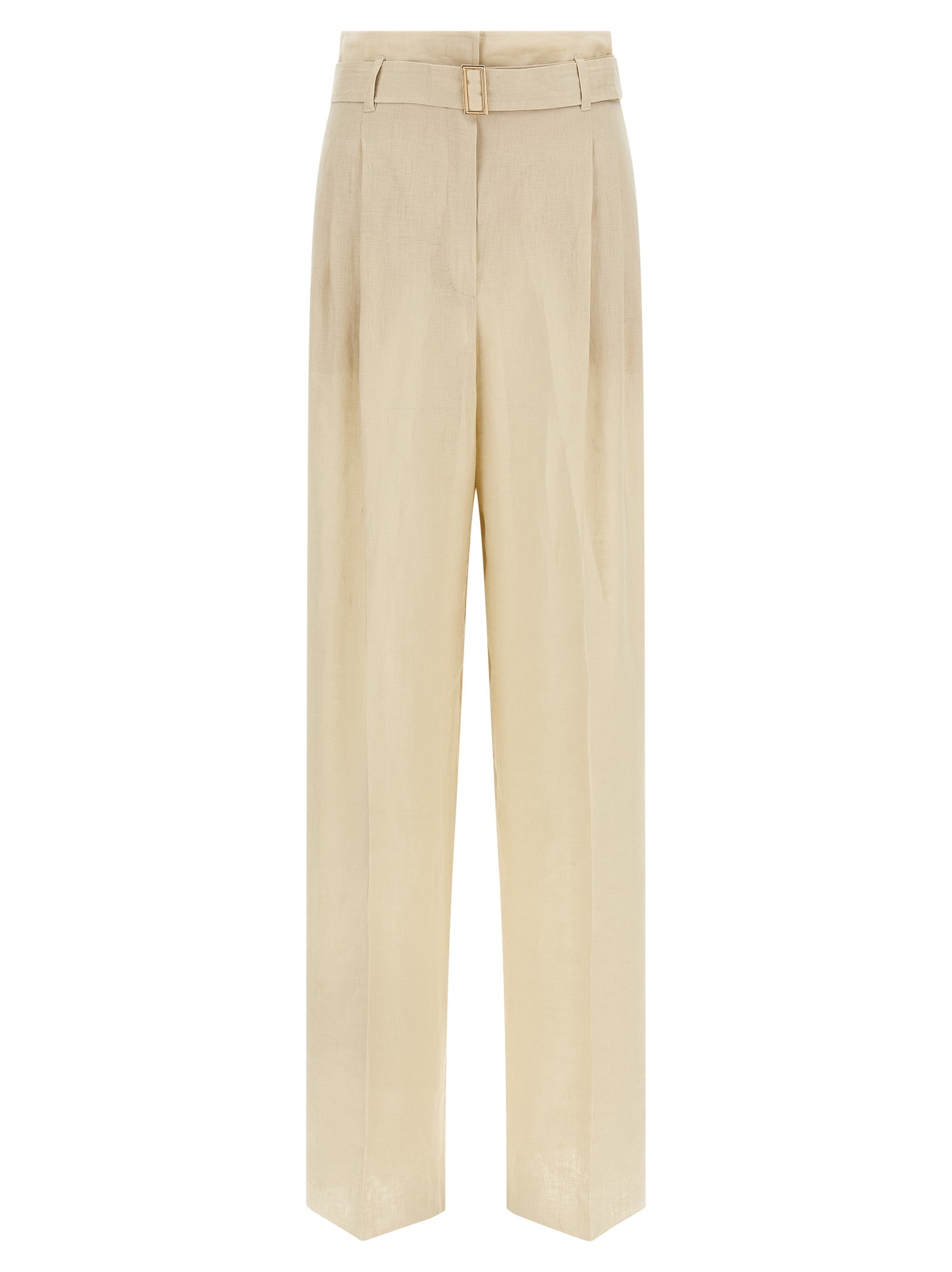Beige Linen Casual Pants