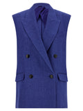 Blue Linen Sleeveless Jacket