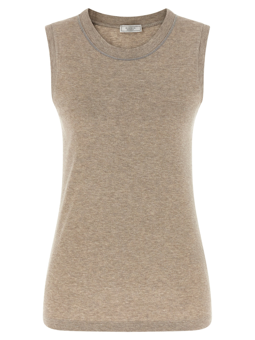 Beige Viscose Sleeveles T-Shirt