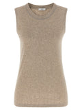 Beige Viscose Sleeveles T-Shirt
