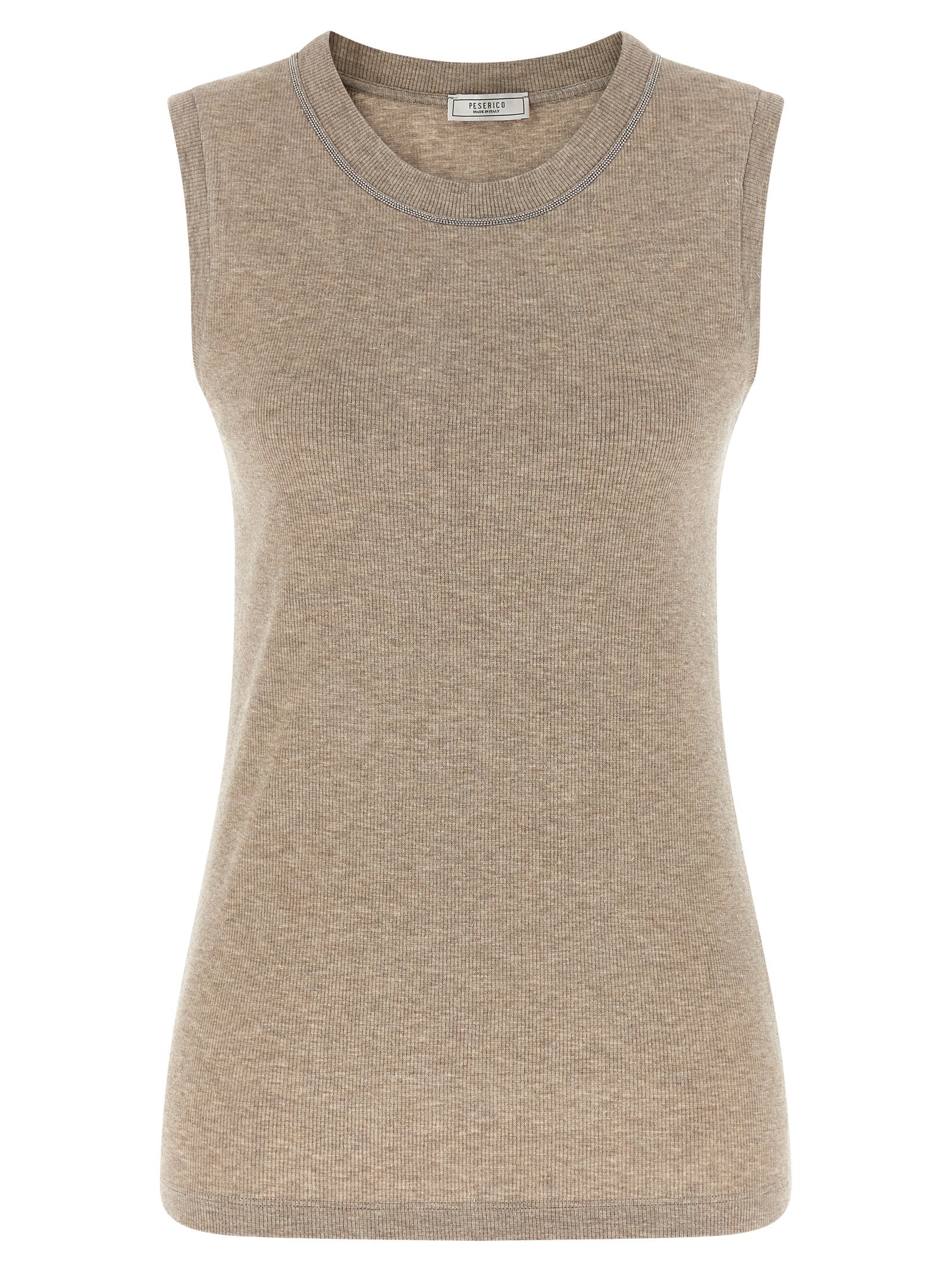 Beige Viscose Sleeveles T-Shirt