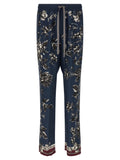 Blue Silk Casual Pants