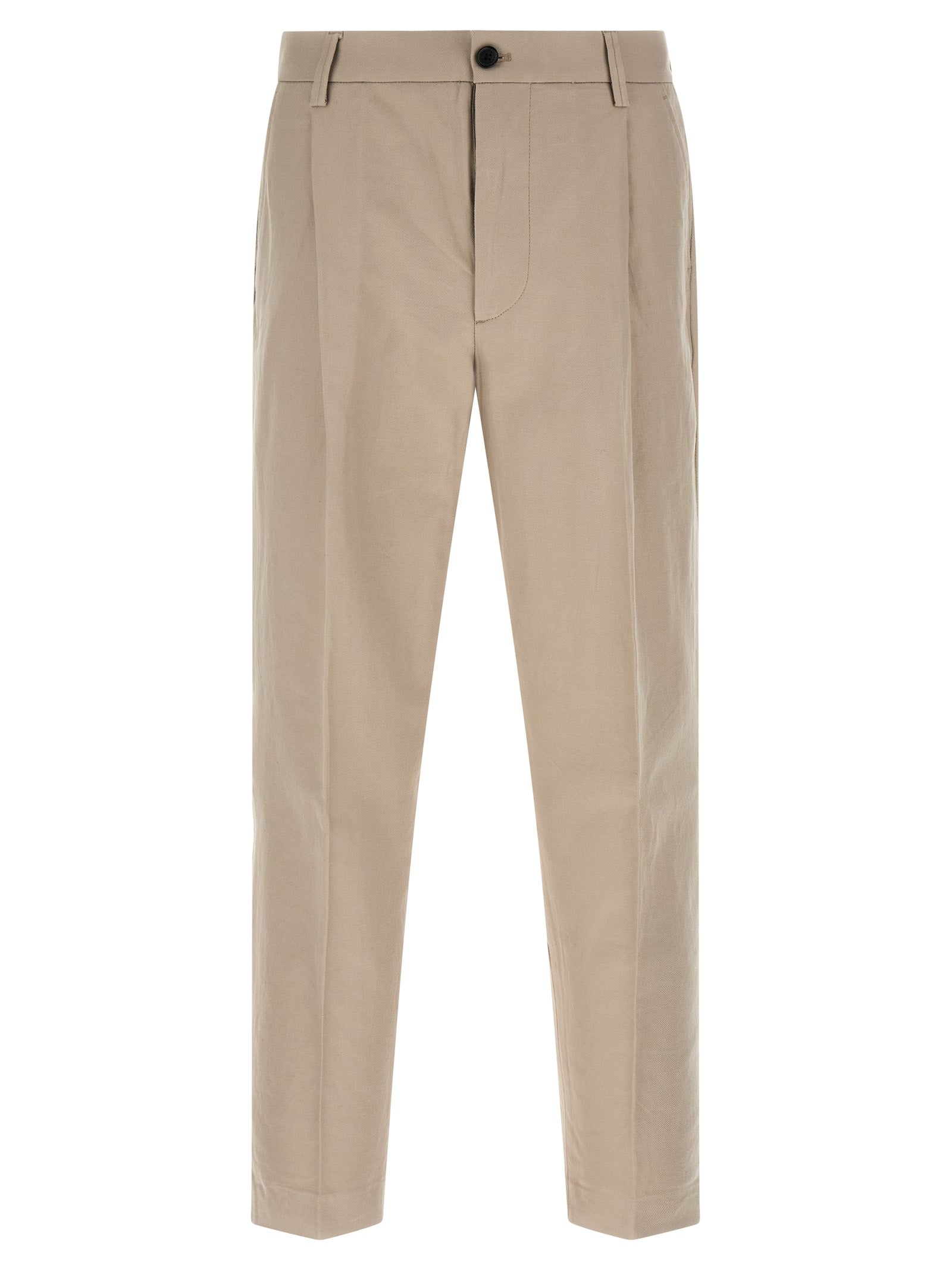 Beige Cotton Casual Pants