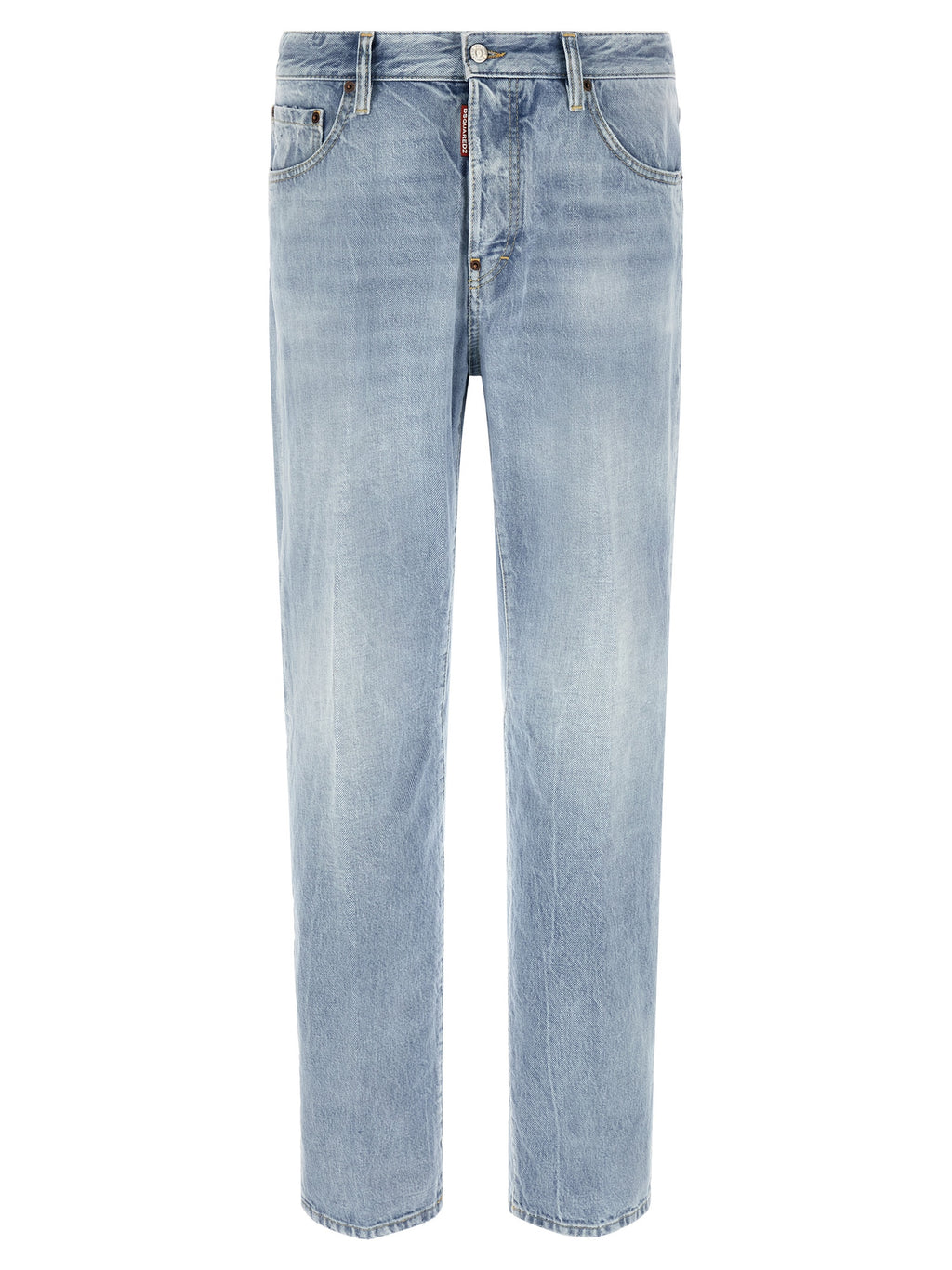 Blue Cotton Straight-Leg Jeans
