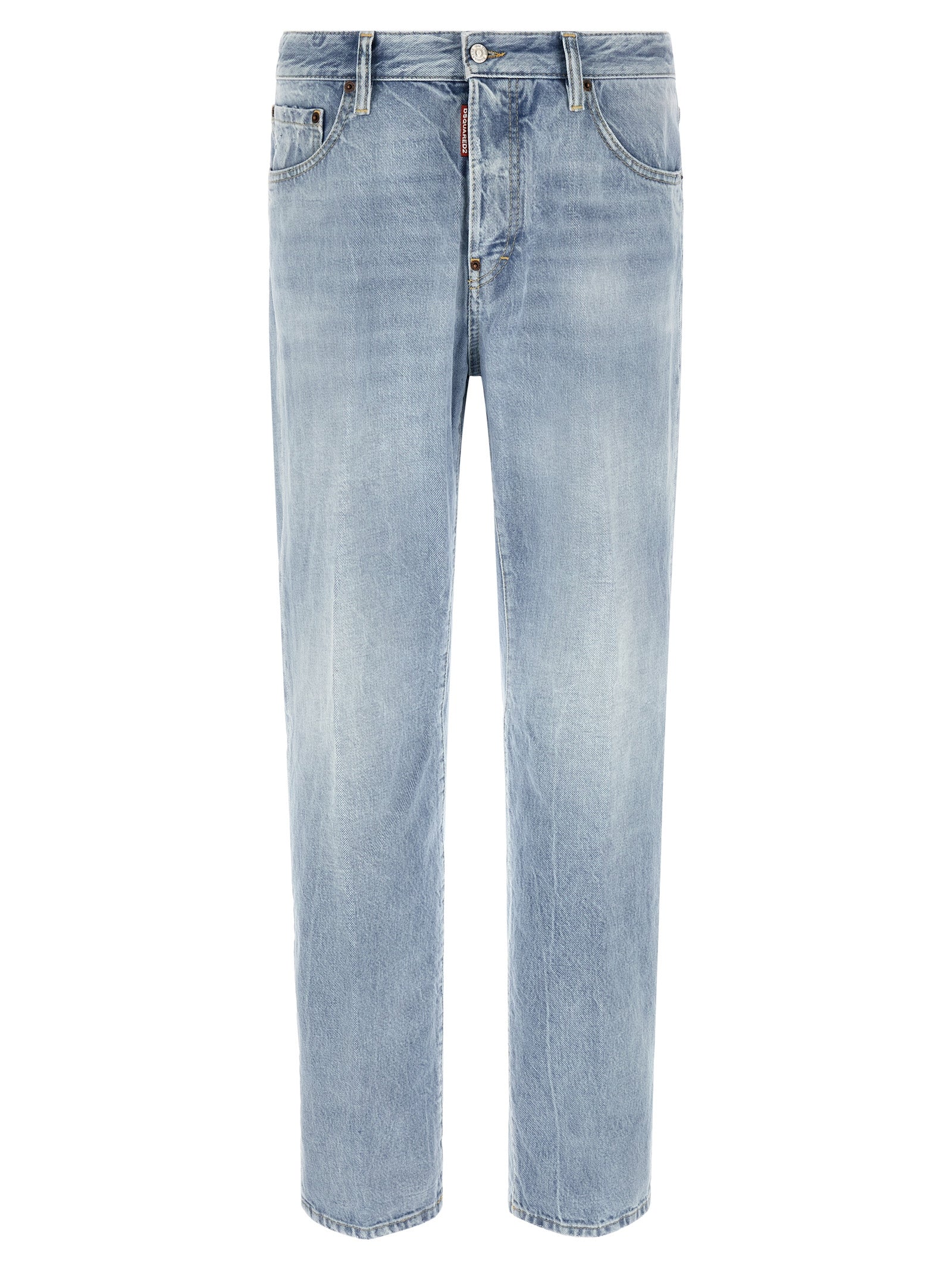 Blue Cotton Straight-Leg Jeans