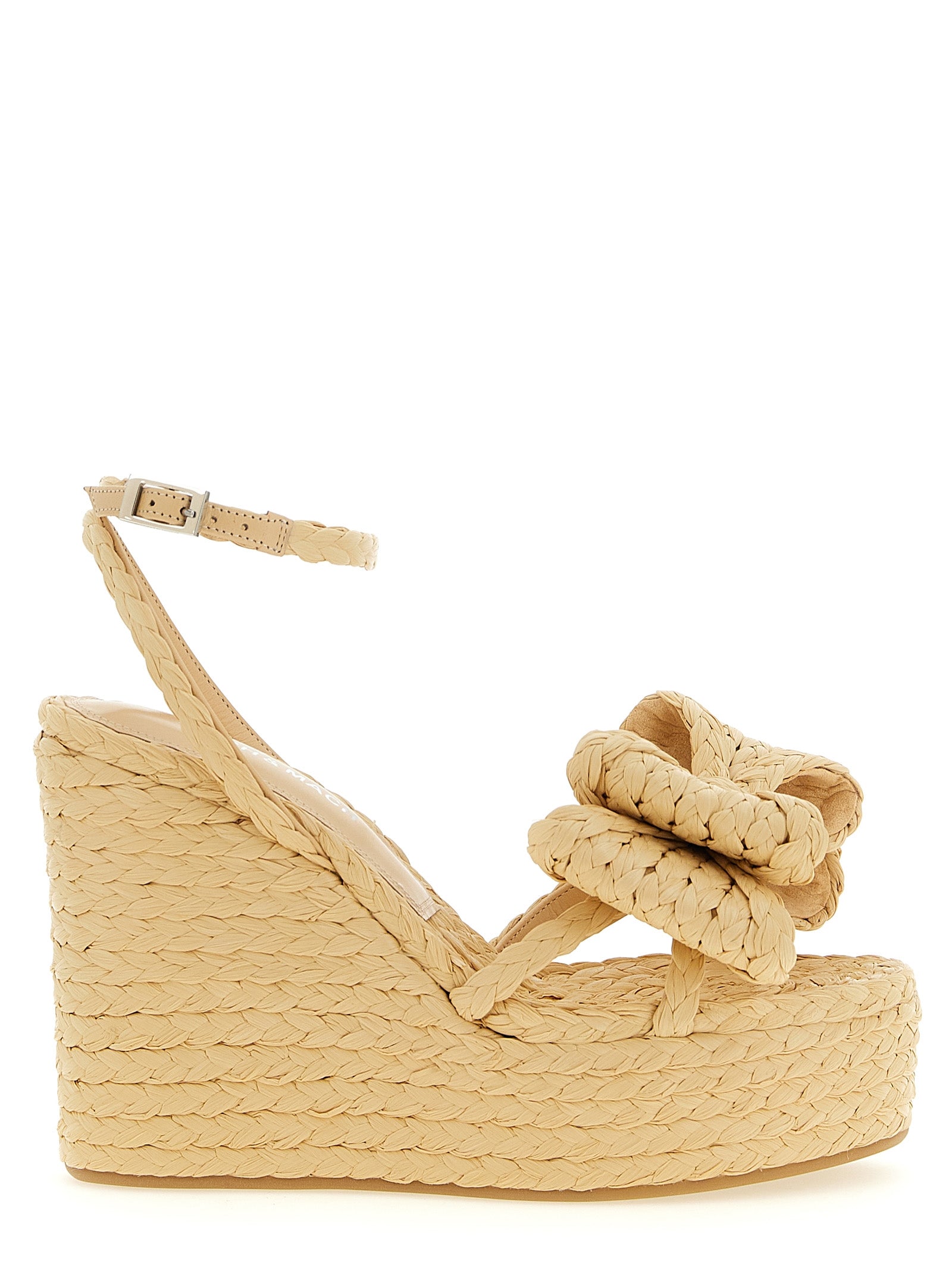 Beige Raffia Wedge Sandals