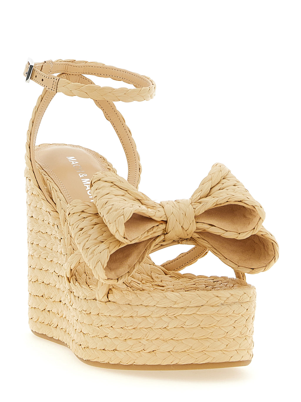 Beige Raffia Wedge Sandals