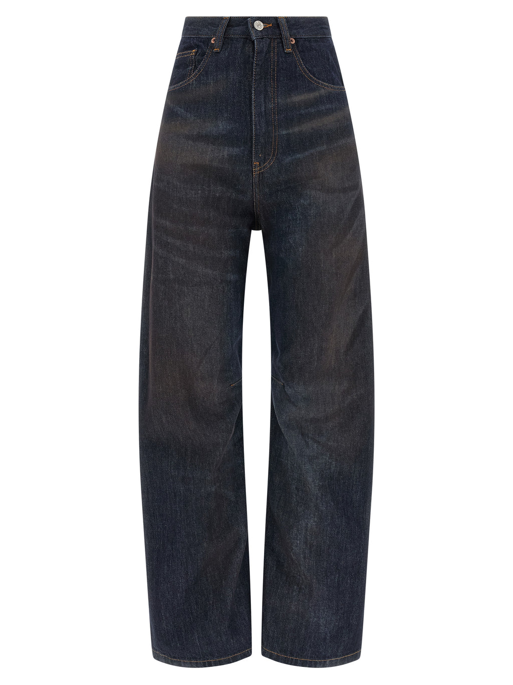 Blue Cotton High-Waisted Jean