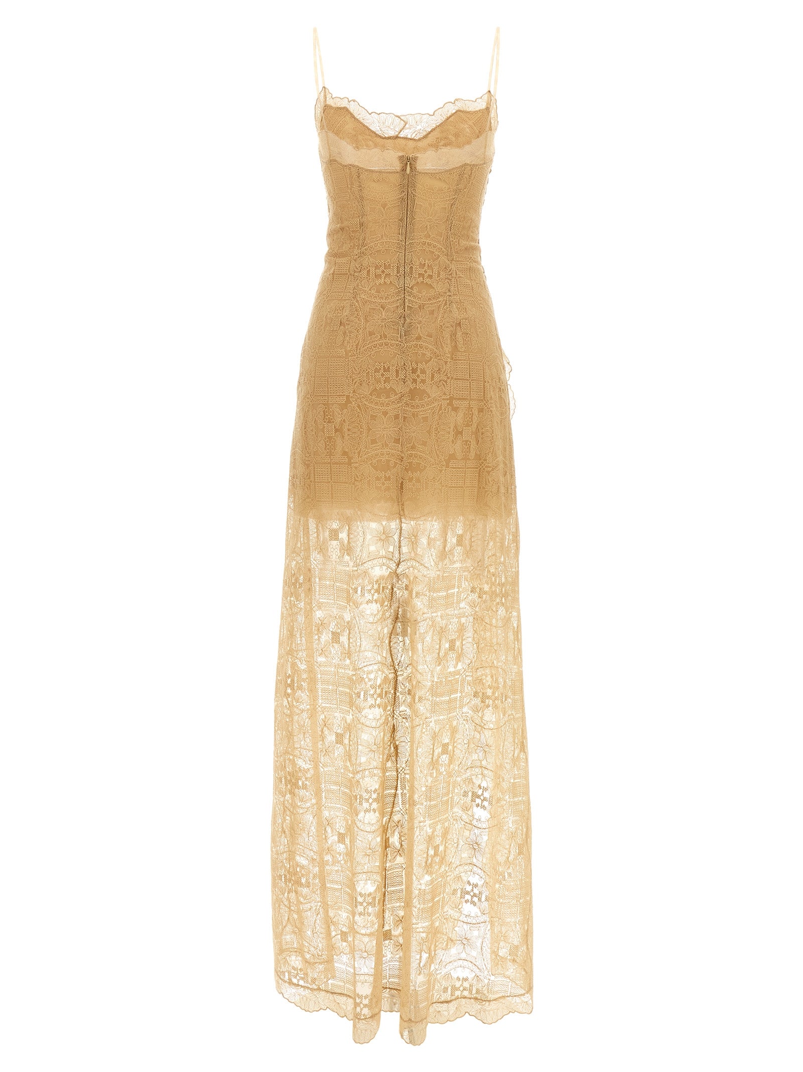 Beige Polyester Long Dress