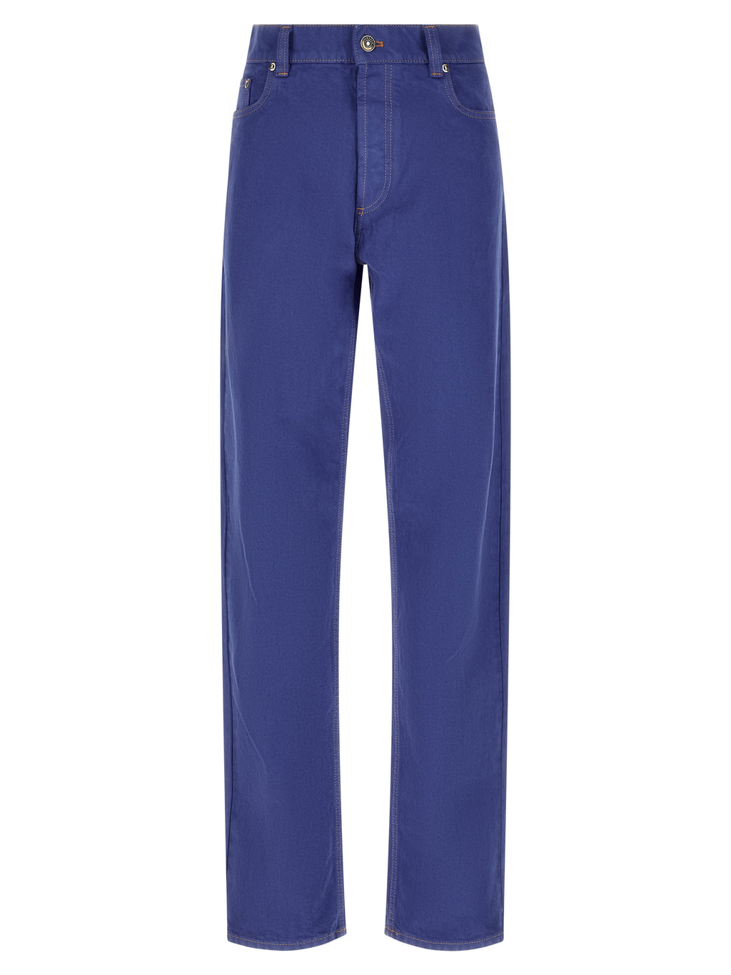 Blue Cotton Straight-Leg Jeans