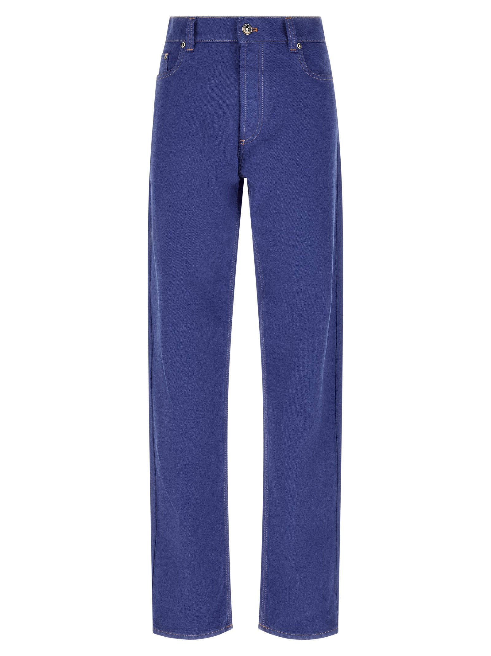 Blue Cotton Straight-Leg Jeans