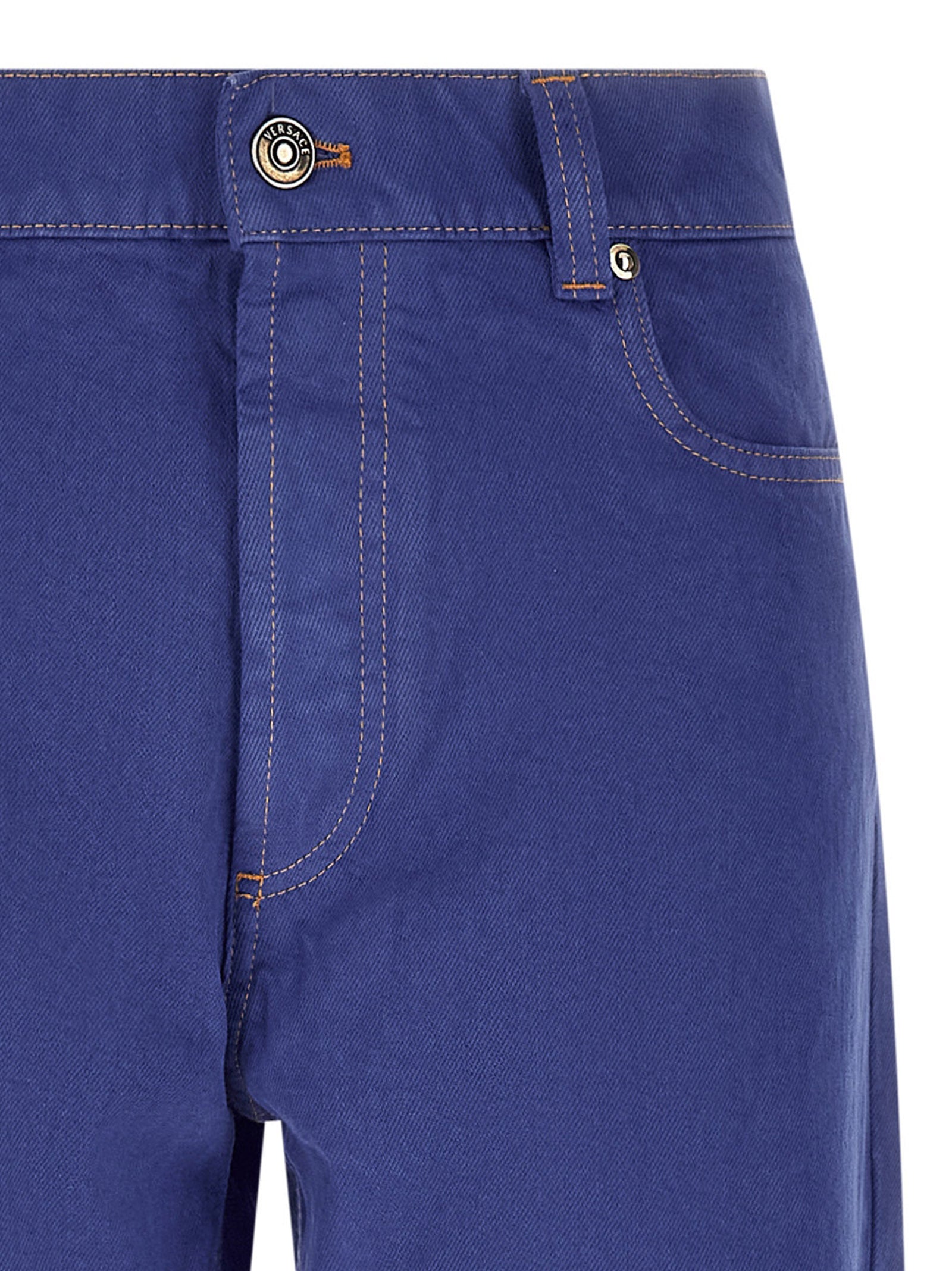 Blue Cotton Straight-Leg Jeans