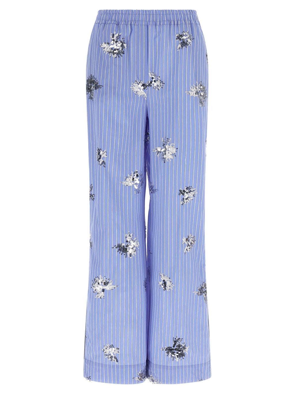 Blue Cotton Casual Pants