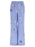 Blue Cotton Casual Pants