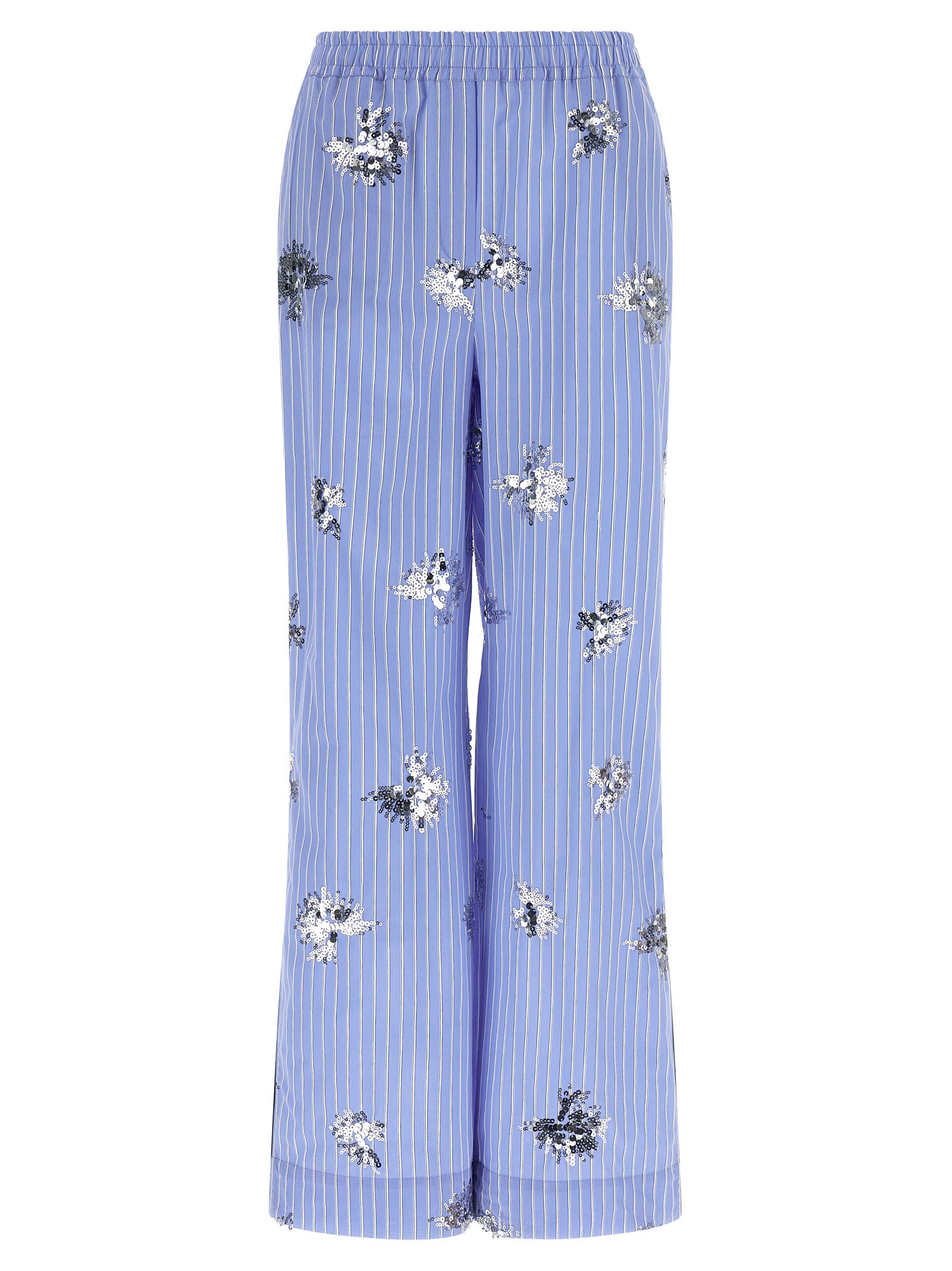 Blue Cotton Casual Pants