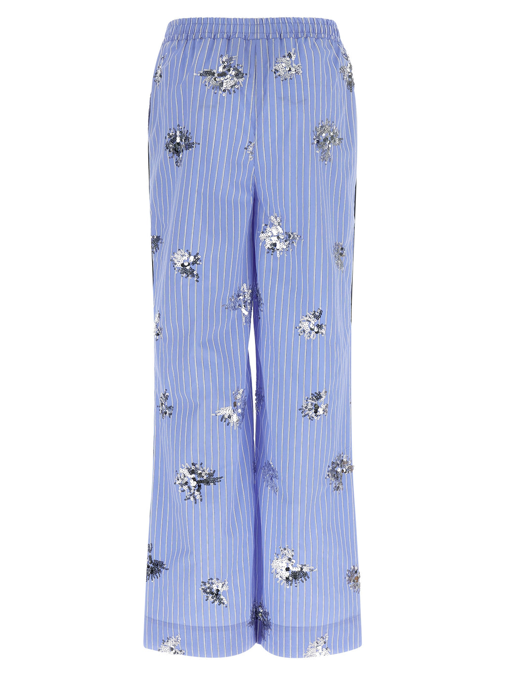 Blue Cotton Casual Pants
