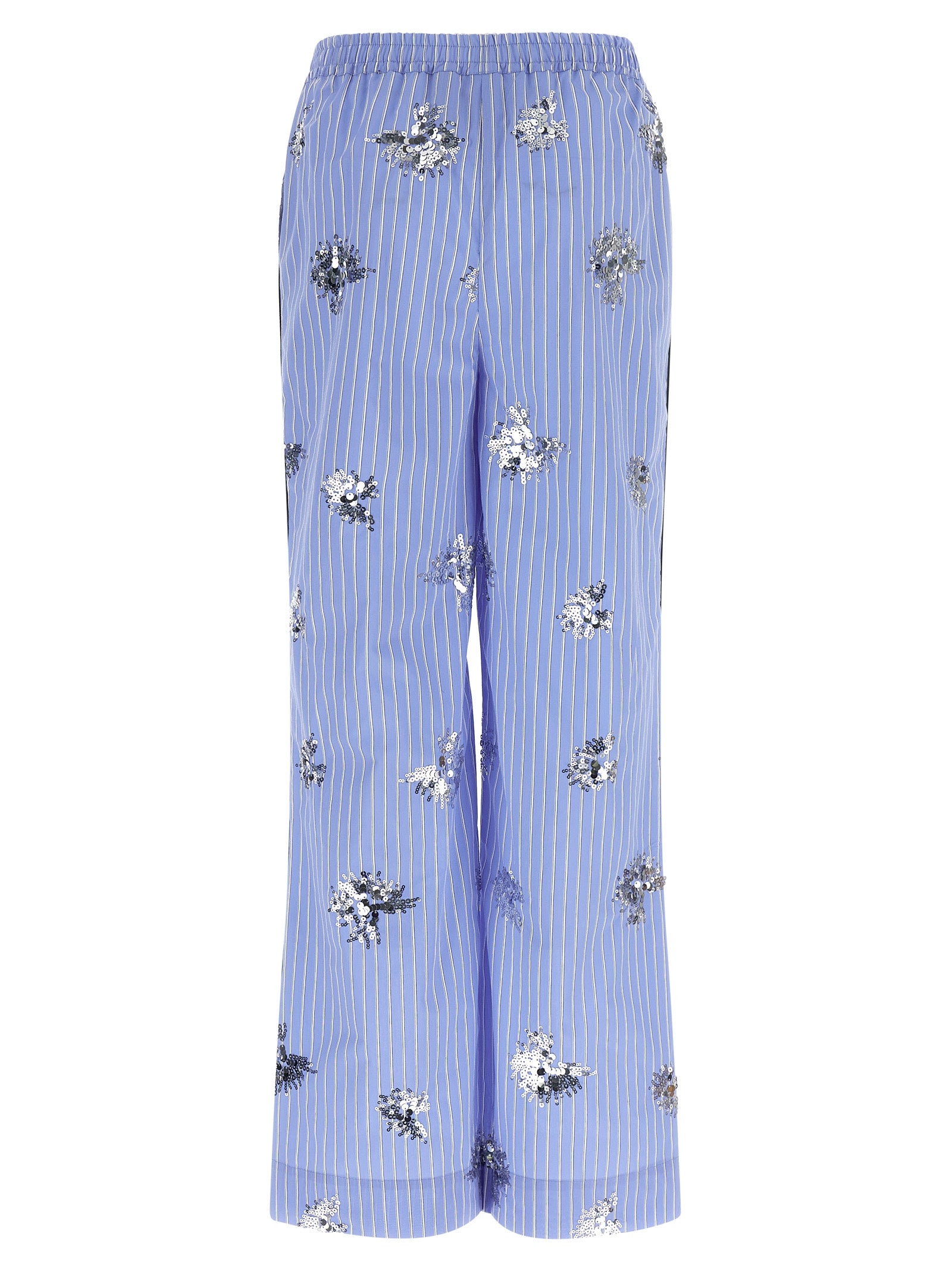 Blue Cotton Casual Pants