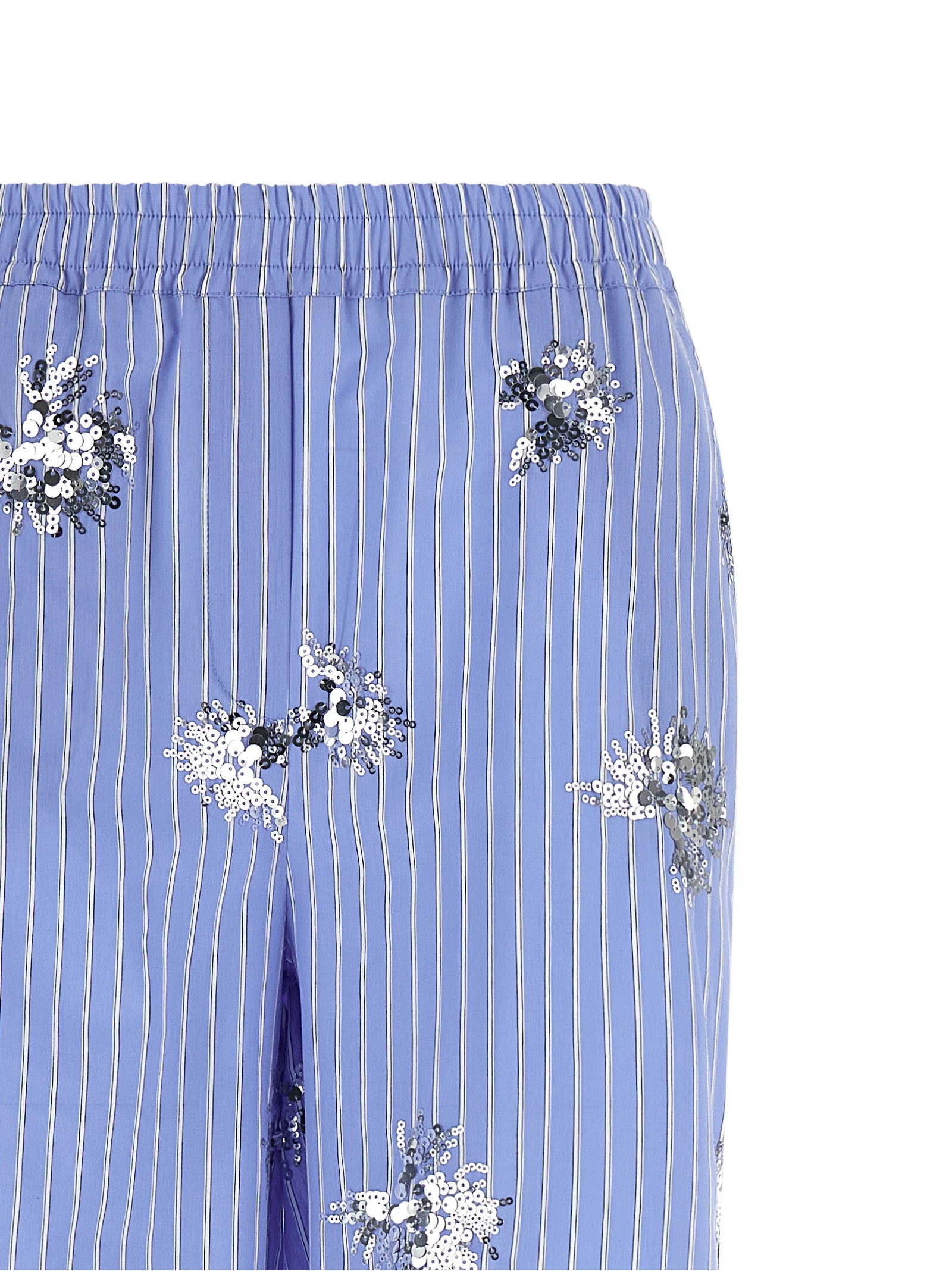 Blue Cotton Casual Pants