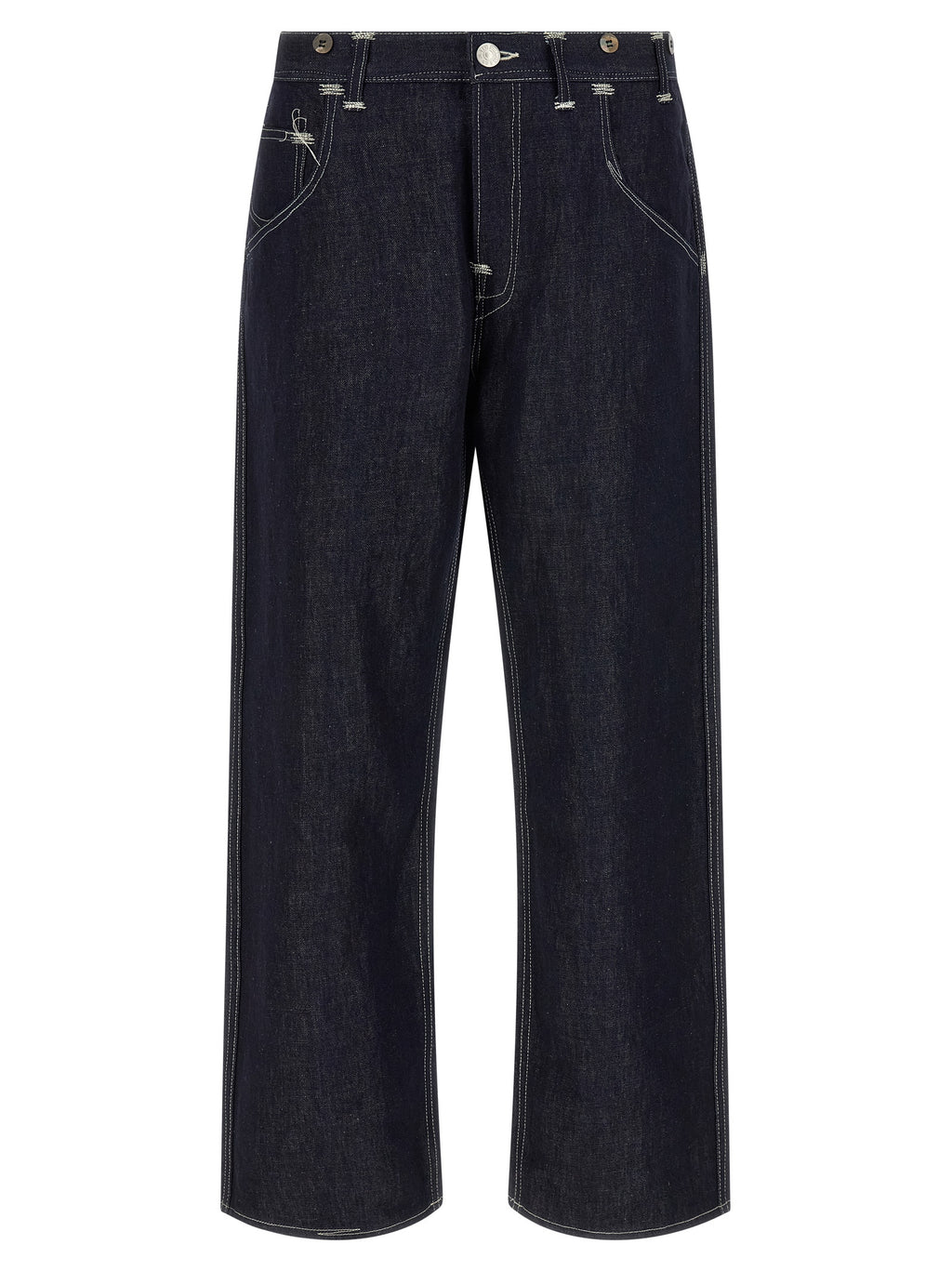 Blue Cotton Straight-Leg Jeans