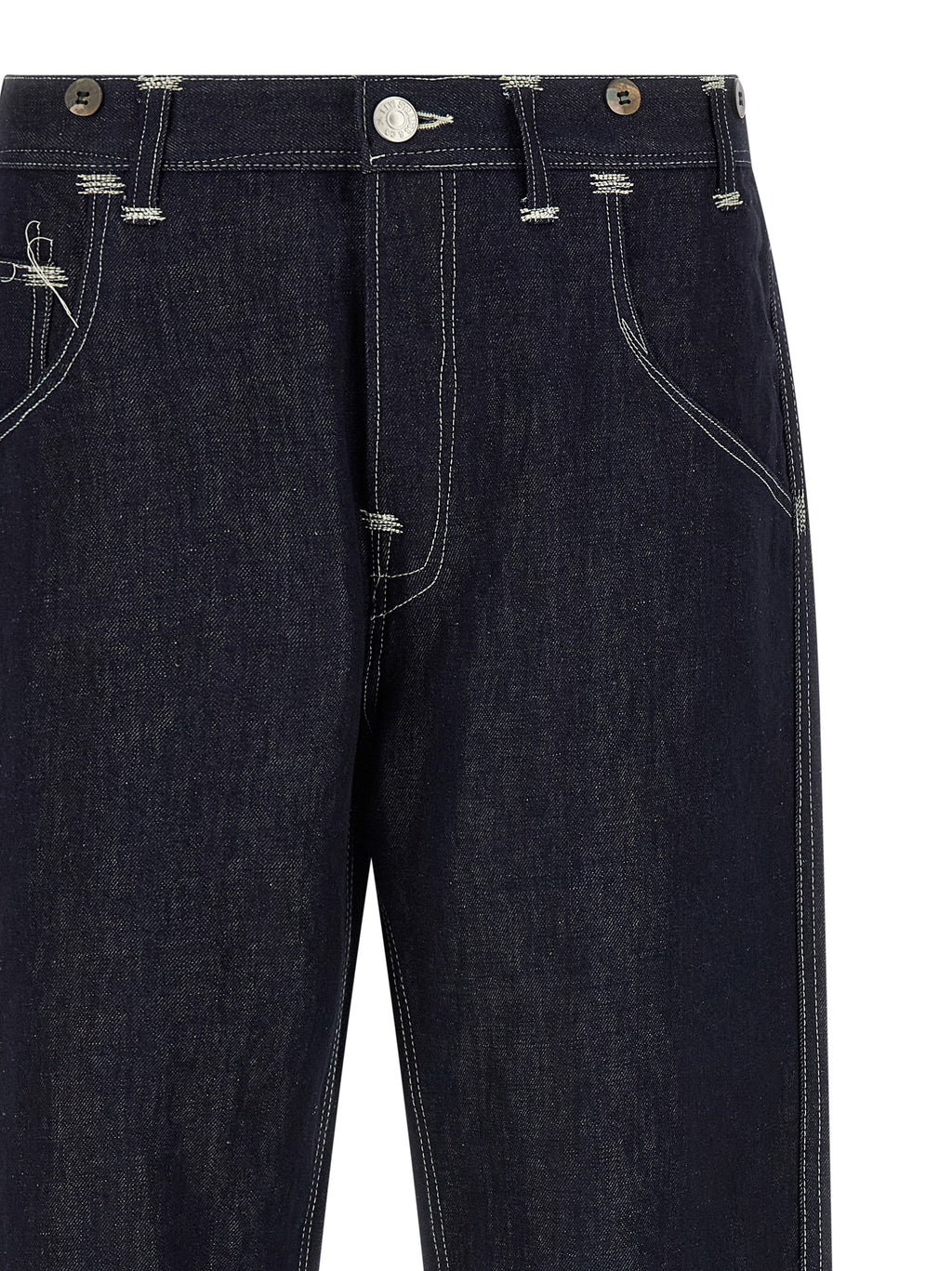 Blue Cotton Straight-Leg Jeans