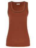 Brown Cotton Sleeveles T-Shirt