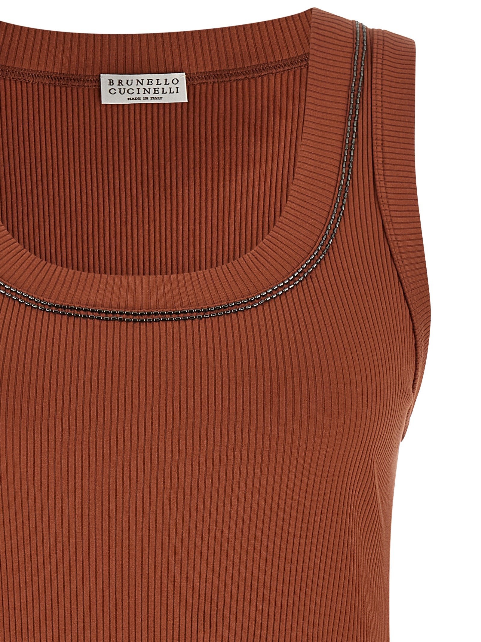 Brown Cotton Sleeveles T-Shirt