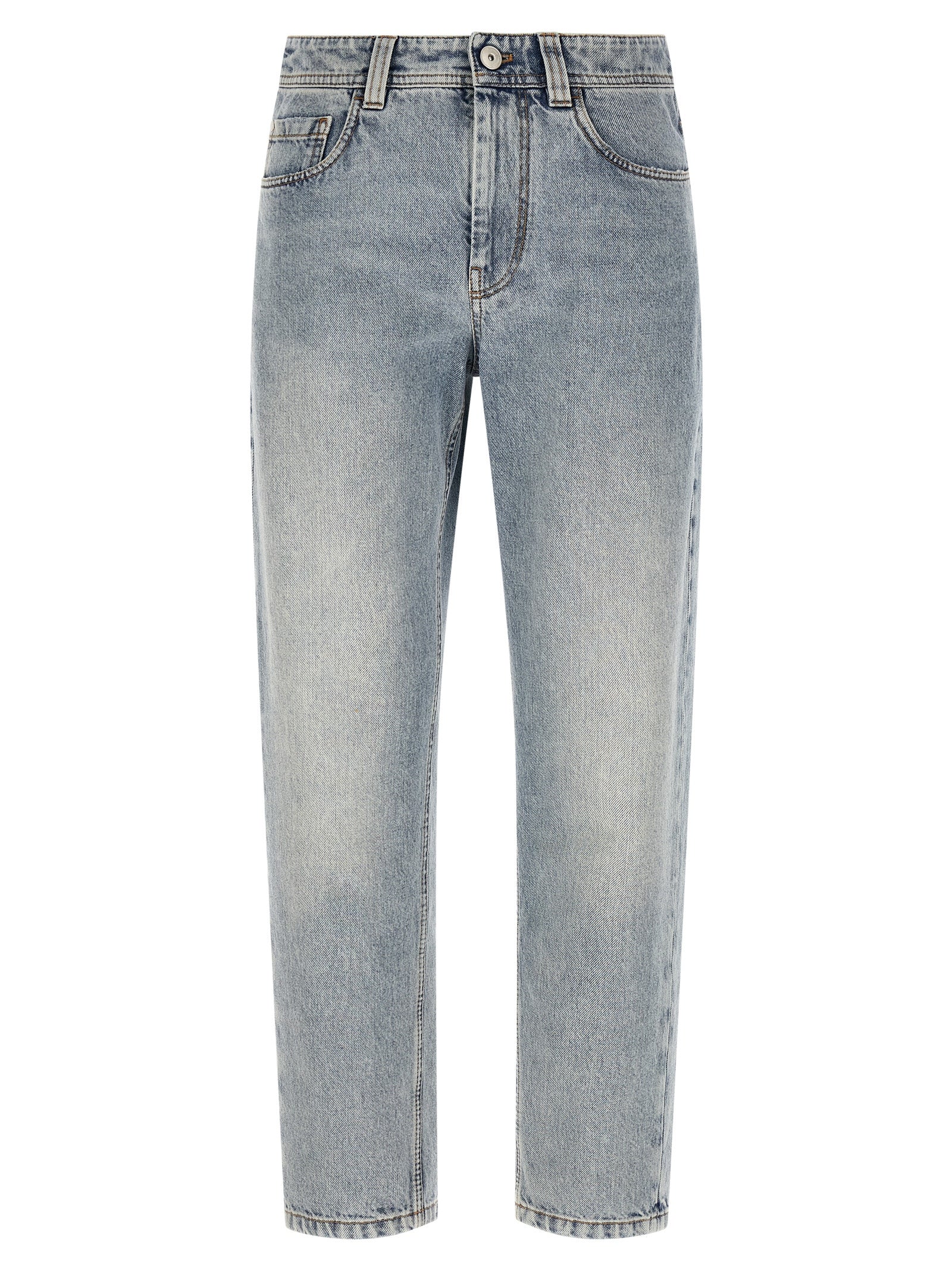 Blue Cotton Tapered Jeans