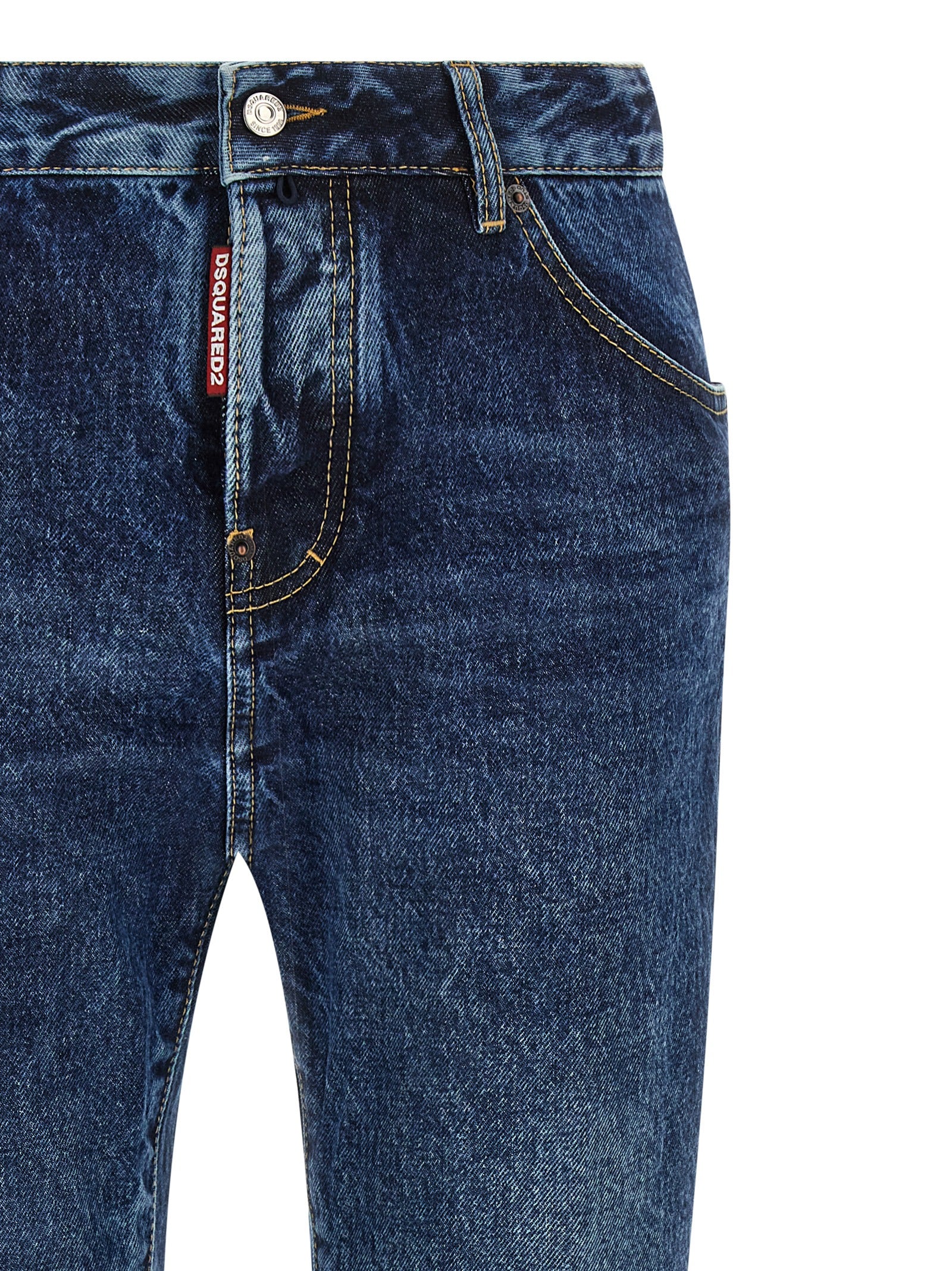Blue Cotton Straight-Leg Jeans