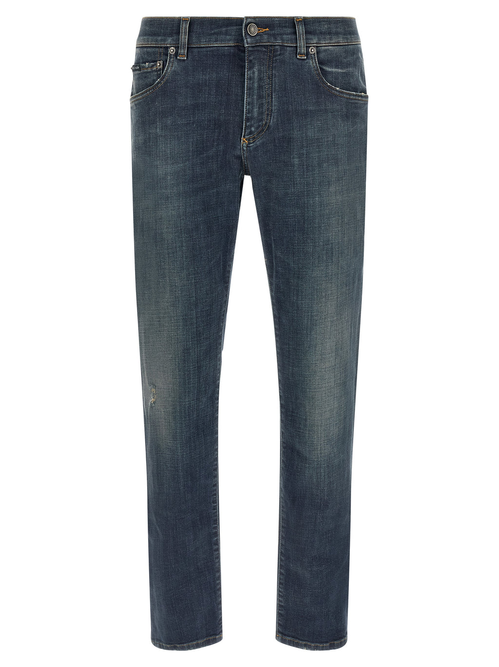 Blue Cotton Straight-Leg Jeans