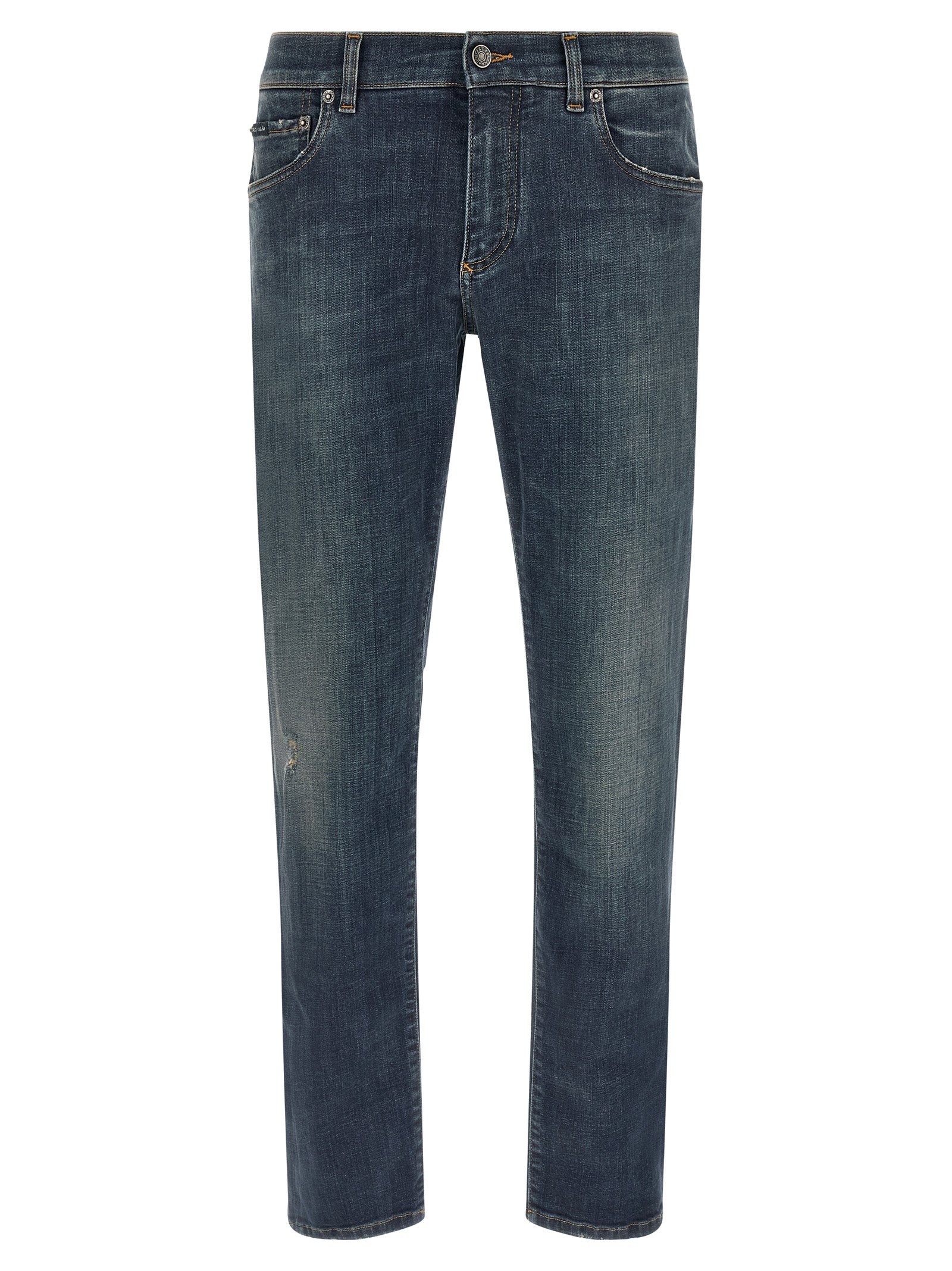 Blue Cotton Straight-Leg Jeans