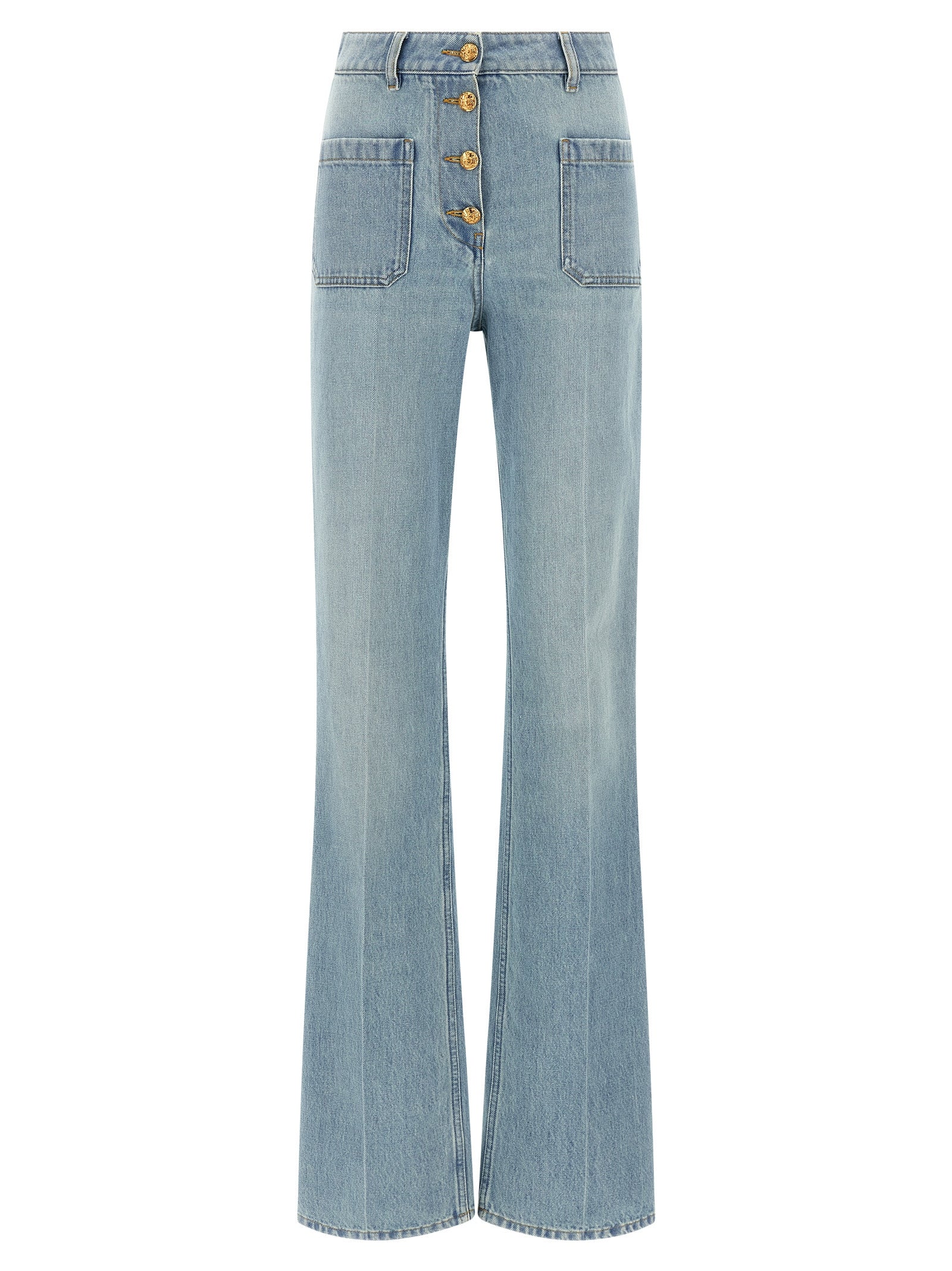 Blue Cotton High-Waisted Jean